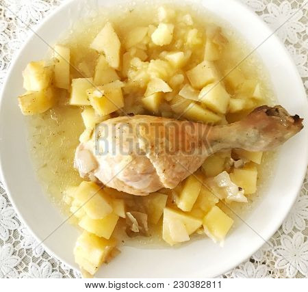 Stewed Chicken And Potatoes Color Image Stock Photos