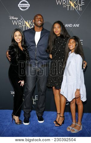 Kobe Bryant, Vanessa Bryant, Gianna Maria Onore Bryant and Natalia Diamante Bryant at the LA premiere of 'A Wrinkle In Time' held at the El Capitan Theater in Hollywood, USA on February 26, 2018.