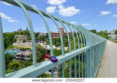 Lovers locks in Francis Scott Key Bridge - Washington DC USA