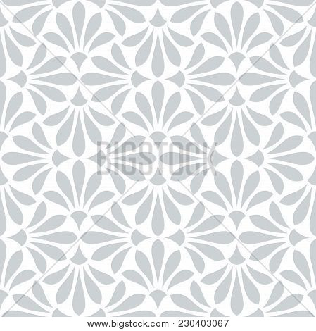 Flower Geometric Pattern. Seamless Vector Background. White And Grey Ornament.