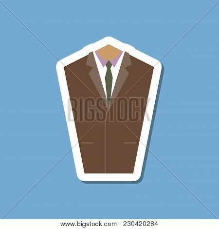 Paper Sticker On Stylish Background Of Mans Jacket
