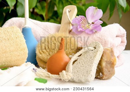 Sea Salt Crystals For Bathroom, Pumice, Luff,  Alstroemeria Flower, Body Brush, Shells, Handmade Soa