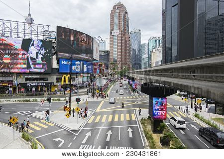 Kuala Lumpur, Malaysia - December 31,2017 : Bukit Bintang Area Is Kuala Lumpur Golden Triangle Comme