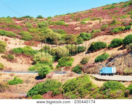 Truck On The Beautiful Road In Teulada, Cagliari Province, Sardinia, Italy