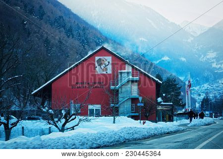Martigny, Switzerland - January 1, 2015: Saint Bernard Museum In Martigny, In Switzerland. Winter. P