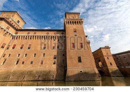 Estense Castle Or Castle Of San Michele (1385) Is A Moated Medieval Castle In The Center Of Ferrara,