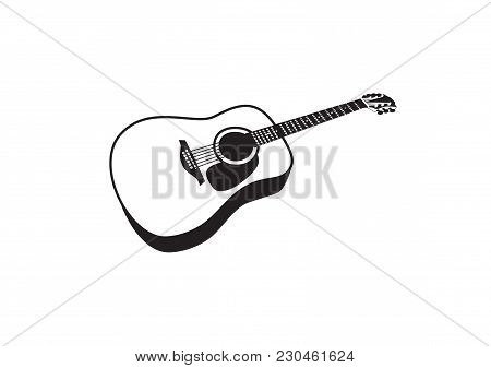 Vector Black And White Image Of An Acoustic Guitar