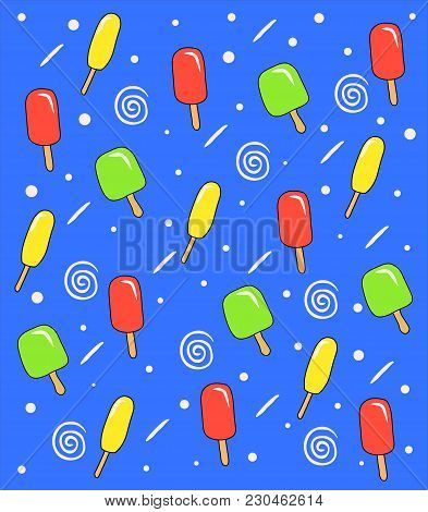 Colorful Pattern With Ice Cream And Blue Background