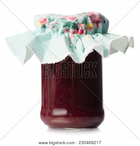 Raspberry Jam In A Jar On White Background Isolation