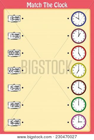 Match The Clocks, Kids Learn To Read Analog Clocks With This Matching Math Game, Worksheet For Child