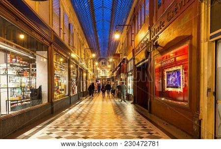 Paris, France-march 07, 2018 : The Passage Jouffroy Was Built In 1836, It Has Been One Of The Most V