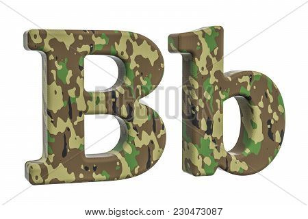 Camouflage Army Letter B, 3d Rendering Isolated On White Background