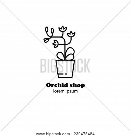 Vector Illustration Of An Orchid Flower In Pot, Flower Shop Logo Design, Orchid Gallery Logo, Flower