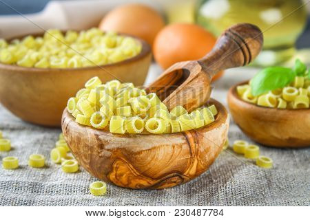 Ditalini Macaroni. Pasta Rings. Tubettini And Thimbles Anellini