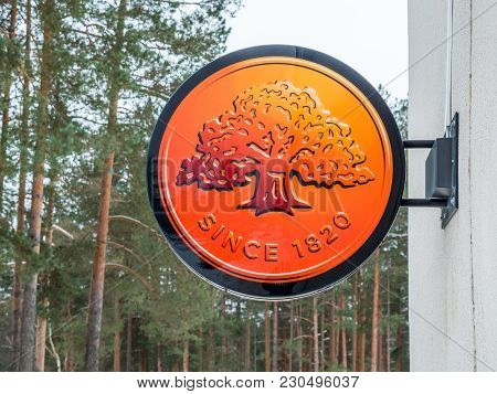 Visaginas, Lithuania - 12 February 2018: Day Winter View Shot Swedbank Logo.