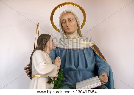 SISAK, CROATIA - DECEMBER 07: Saint Ann with Virgin Mary, statue in the Church of Visitation of the Virgin Mary in Sisak, Croatia, on December 07, 2017.