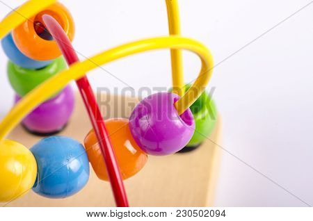 Childhood, Beads, Toys, White, Background, Toddler, Wood, Game, Spiral, Loop, Ball, Puzzle, Skills, 