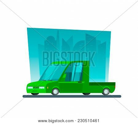 Image In A Flat Style With A City Car On A Background Of Skyscrapers