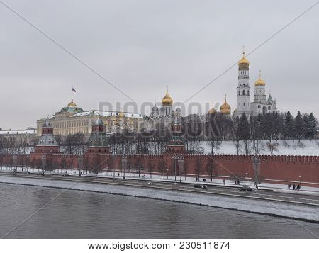 Moscow Russian Federation. The Moscow Kremlin In Moving Along The Wall.
