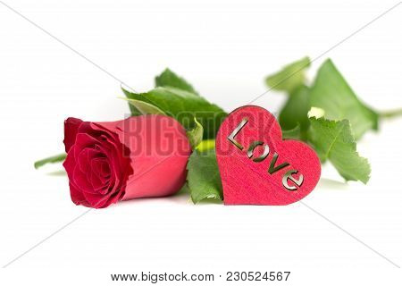 Red Rose And Love Heart, White Background