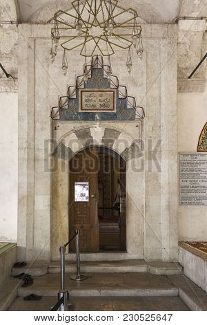 Mostar, Bosnia And Herzegovina - August 17 2017: Entrance Door Of Koski Mehmed Pasha Mosque In Mosta