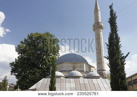 Mostar, Bosnia Herzegovina -august 17 2017: Rooftop Of Karadoz Beg Mosque In Mostar, Bosnia