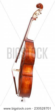 Side View Of A Double Bass On White Background