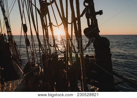 Seascape From The Side Of An Old Wooden Sailboat
