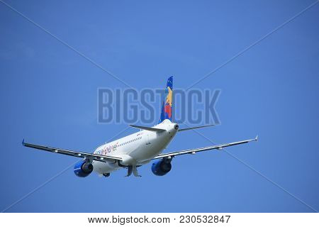 Amsterdam The Netherlands - May 6th, 2017: D-abdb Small Planet Airlines Germany Airbus A320 Takeoff 