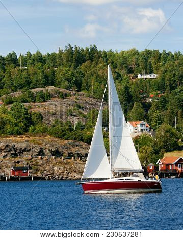 Sail Yacht On A Lake In Sweden