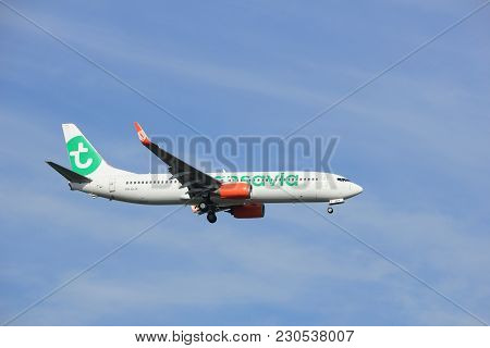 Amsterdam, The Netherlands - July 21st 2016: Ph-ph-gux  Transavia Boeing 737,  Approaching Polderbaa