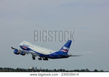 Amsterdam, The Netherlands  -  June 2nd, 2017: Vq-bwy Silk Way West Airlines Boeing 747 Taking Off F