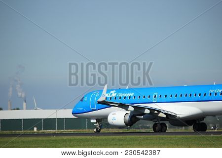 Amsterdam, The Netherlands  - August, 18th 2016: Ph-ezn Klm Cityhopper Embraer Erj-190std 
Taking Of