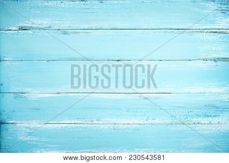 Vintage Beach Wood Background - Old Weathered Wooden Plank Painted In Blue Color.