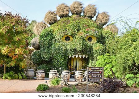 Terra Botanica, Angers, France - September 24, 2017: Head Of A Monster Covered With Ivy In A Park La
