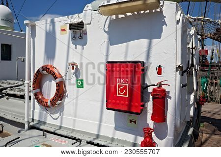 Kaliningrad, Russia - June 19, 2016: Metal Deckhouse On The Barque Kruzenshtern (prior Padua) Moored