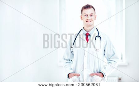 Close-up Of A Doctor In Front Of A Bright Background