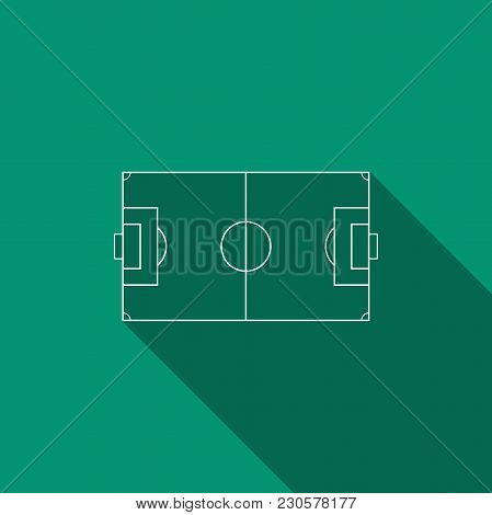 Football Field Or Soccer Field Icon Isolated With Long Shadow. Flat Design. Vector Illustration