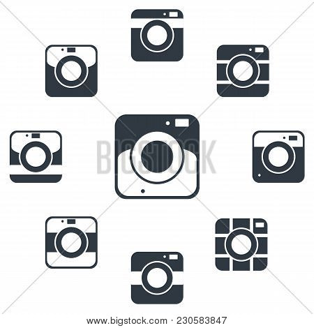 Camera Icons Or Symbol On White Background. Camera Silhouette Or Logo Vector Set Isolated On Backgro