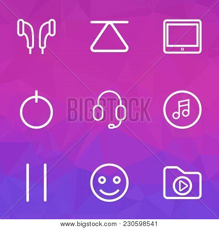 Multimedia Icons Line Style Set With Top, Emoji, Earmuff And Other Eject Elements. Isolated  Illustr