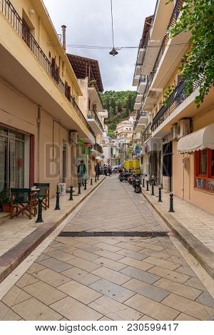 Zakynthos, Greece - September 29, 2017: Narrow Street In Zante Town. Zakynthos Island, Greece