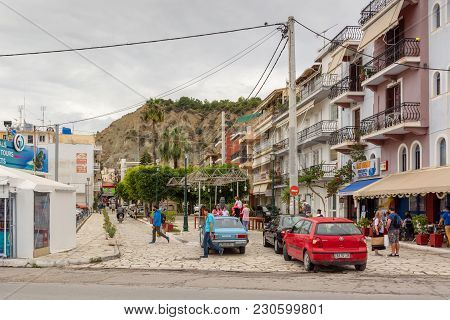 Zakynthos, Greece - September 29, 2017: Traditional Greek Style Architecture On Street In Zante Town