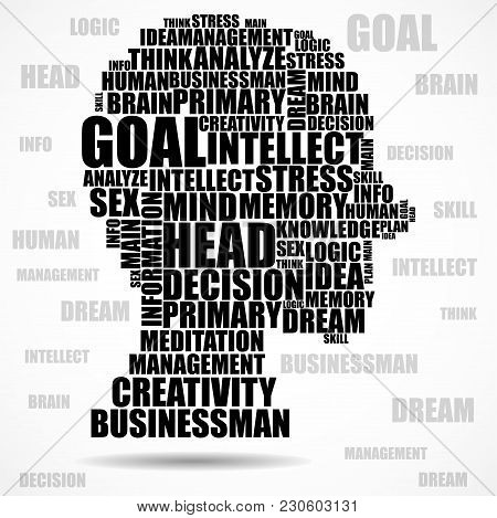 Abstract Silhouette Human Head Of Words. Vector Illustration. Eps 10