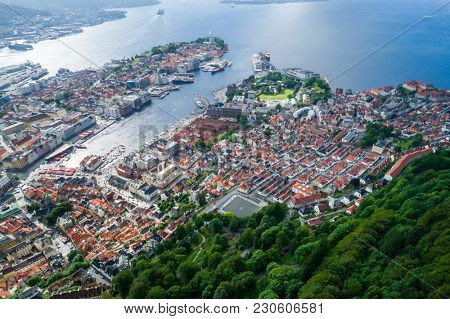 Bergen is a city and municipality in Hordaland on the west coast of Norway. Bergen is the second-largest city in Norway. The view from the height of bird flight. Aerial FPV drone flights.