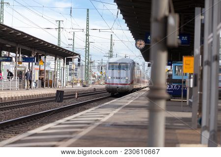 Fuerth / Germany - March 11, 2018: Ice 2, Intercity-express Train From Deutsche Bahn Passes Train St
