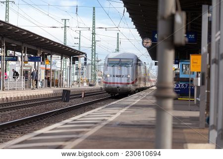 Fuerth / Germany - March 11, 2018: Ice 2, Intercity-express Train From Deutsche Bahn Passes Train St