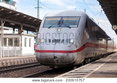 Fuerth / Germany - March 11, 2018: Ice 2, Intercity-express Train From Deutsche Bahn Passes Train St