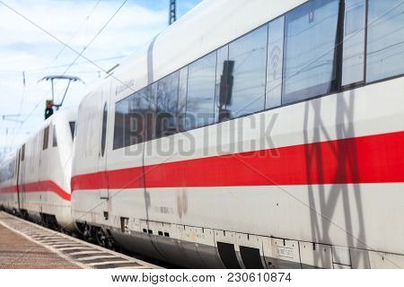 Fuerth / Germany - March 11, 2018: Ice 2, Intercity-express Train From Deutsche Bahn Passes Train St