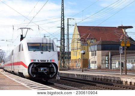 Fuerth / Germany - March 11, 2018: Ice 2, Intercity-express Train From Deutsche Bahn Passes Train St