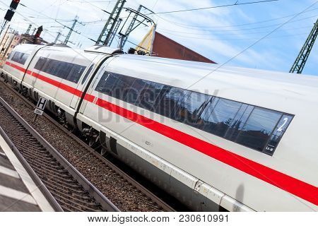 Fuerth / Germany - March 11, 2018: Ice 3, Intercity-express Train From Deutsche Bahn Passes Train St